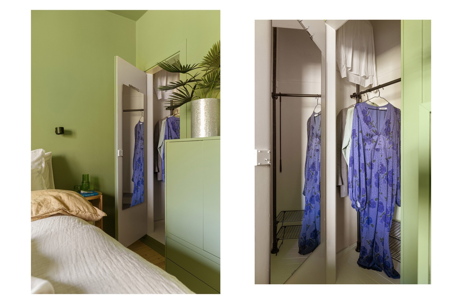 I kottet er plassen og takhøyden utnyttet maksimalt med et toetasjes klesstativ, hvor du enkelt kan justere høyden på klesstengene for å passe din garderobe. Galleribilde