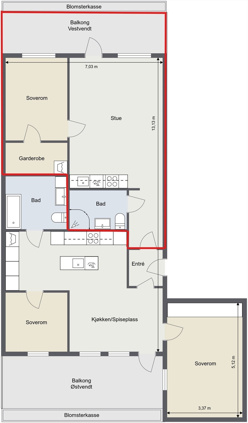 Planskisse markert 2-roms Galleribilde