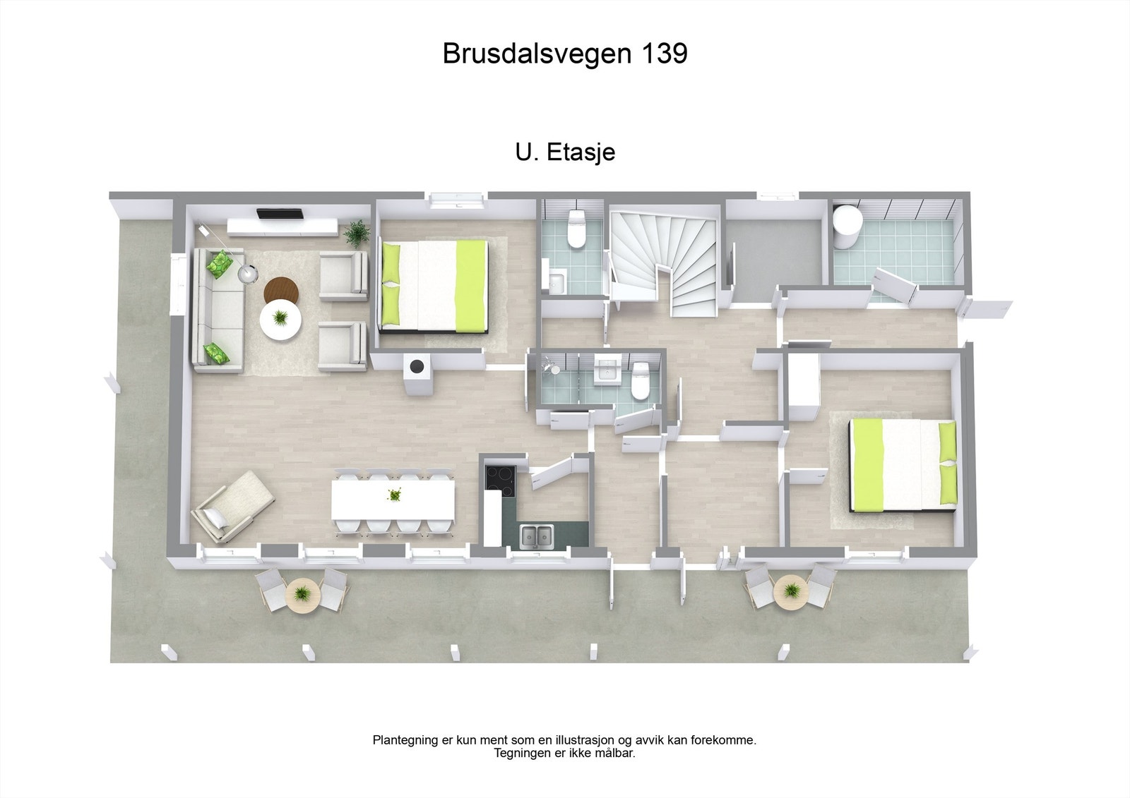 3 D plantegning underetasje Galleribilde
