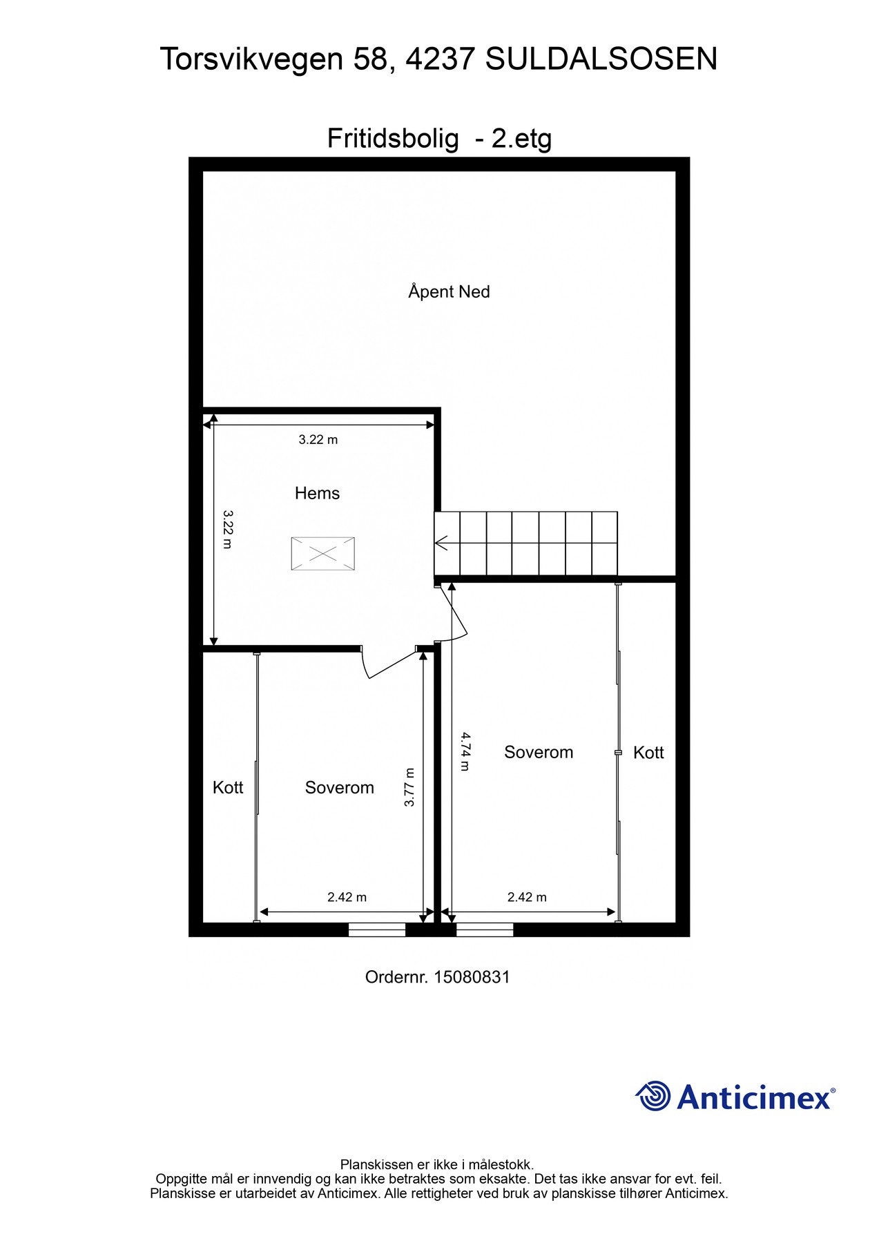 Plantegning loft. - Kan avvike fra de faktiske forhold Galleribilde