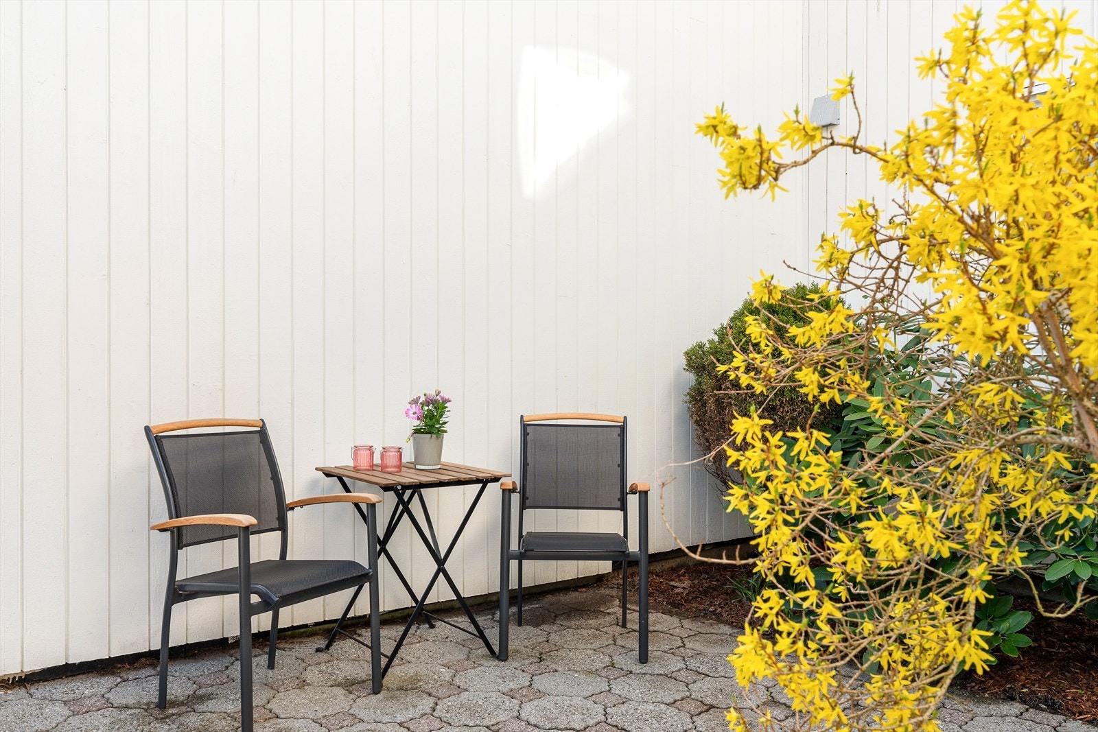 Hyggelig og skjermet uteplass ved inngangspartiet. Galleribilde