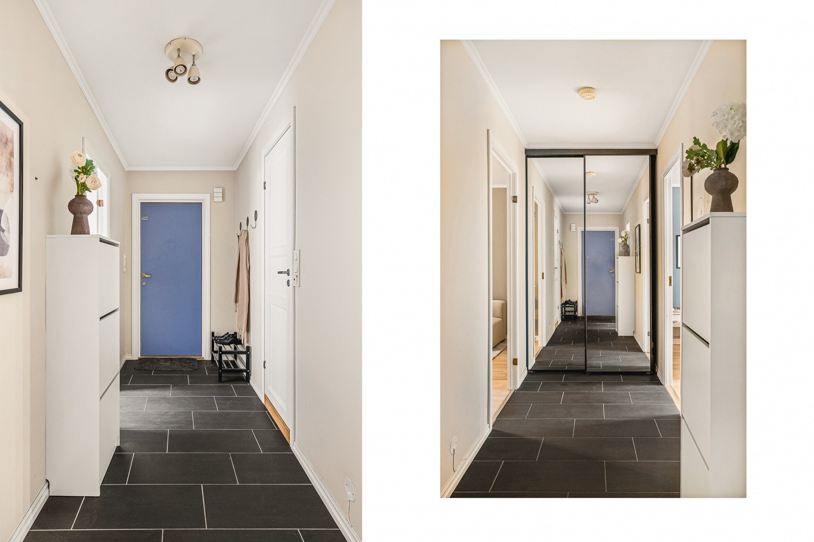 Åpen og luftig entré med god plass til å henge fra seg ytterklær Galleribilde