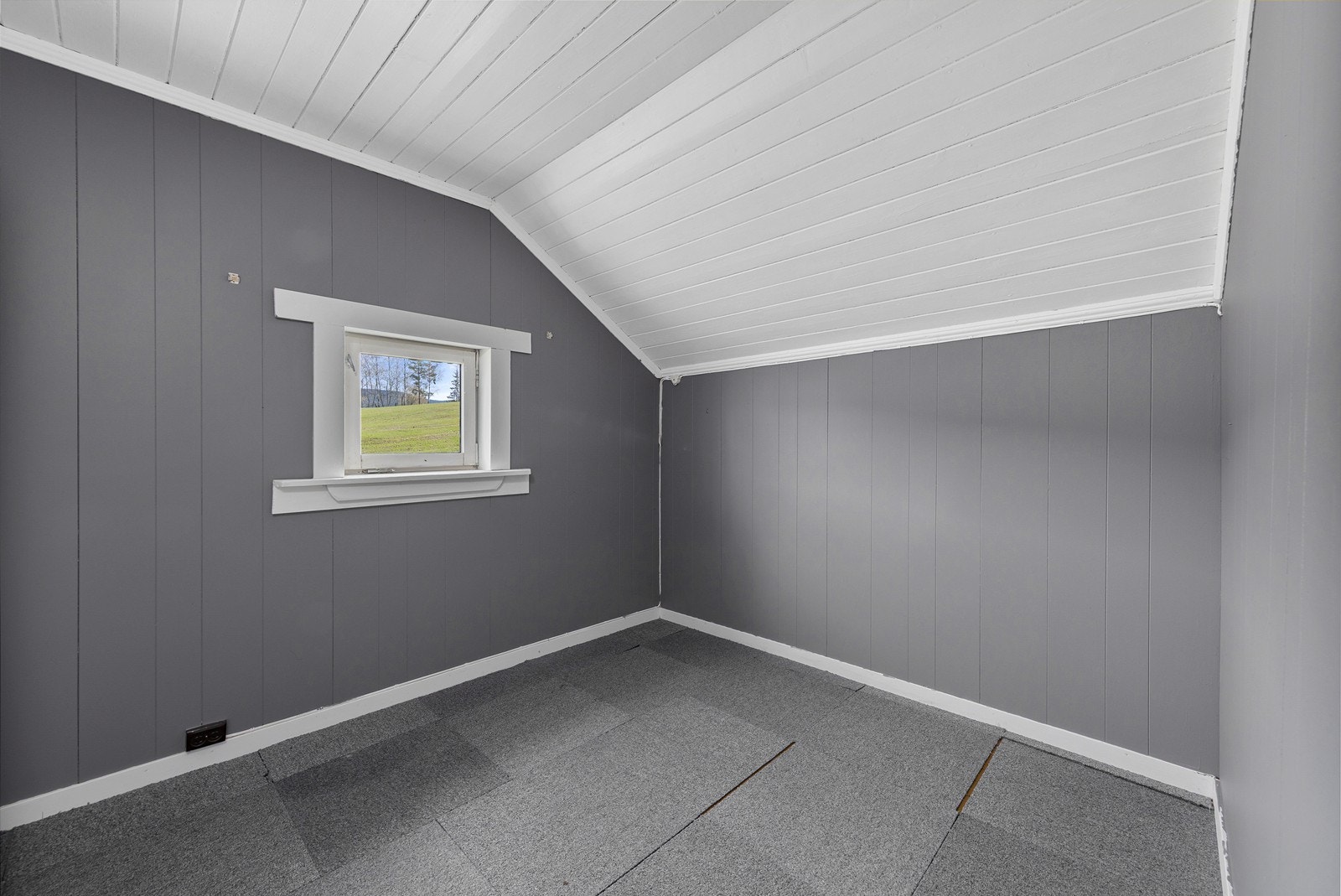 Det tredje soverommet har teppefliser på gulvet og malt panel i himlingen. Galleribilde