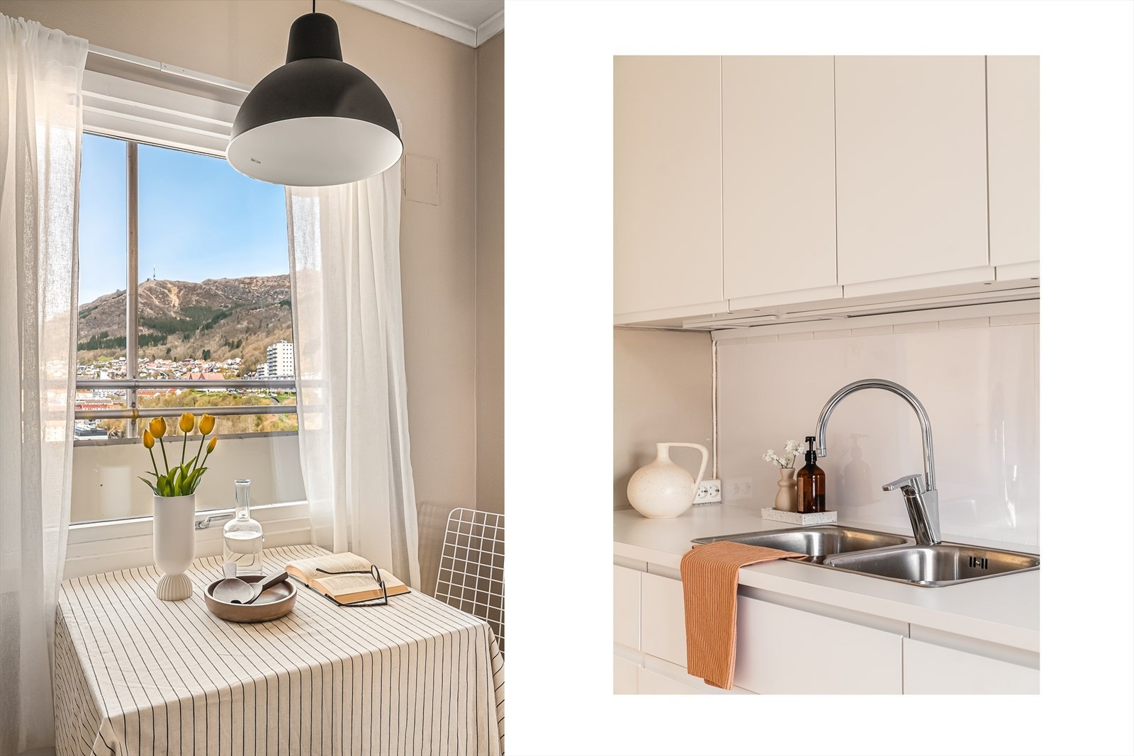 Fra kjøkkenvindu har man flott utsikt østover over deler av Bergensdalen, Ulriken, Fløien, Fjellsiden og Bergen sentrum mm. Galleribilde