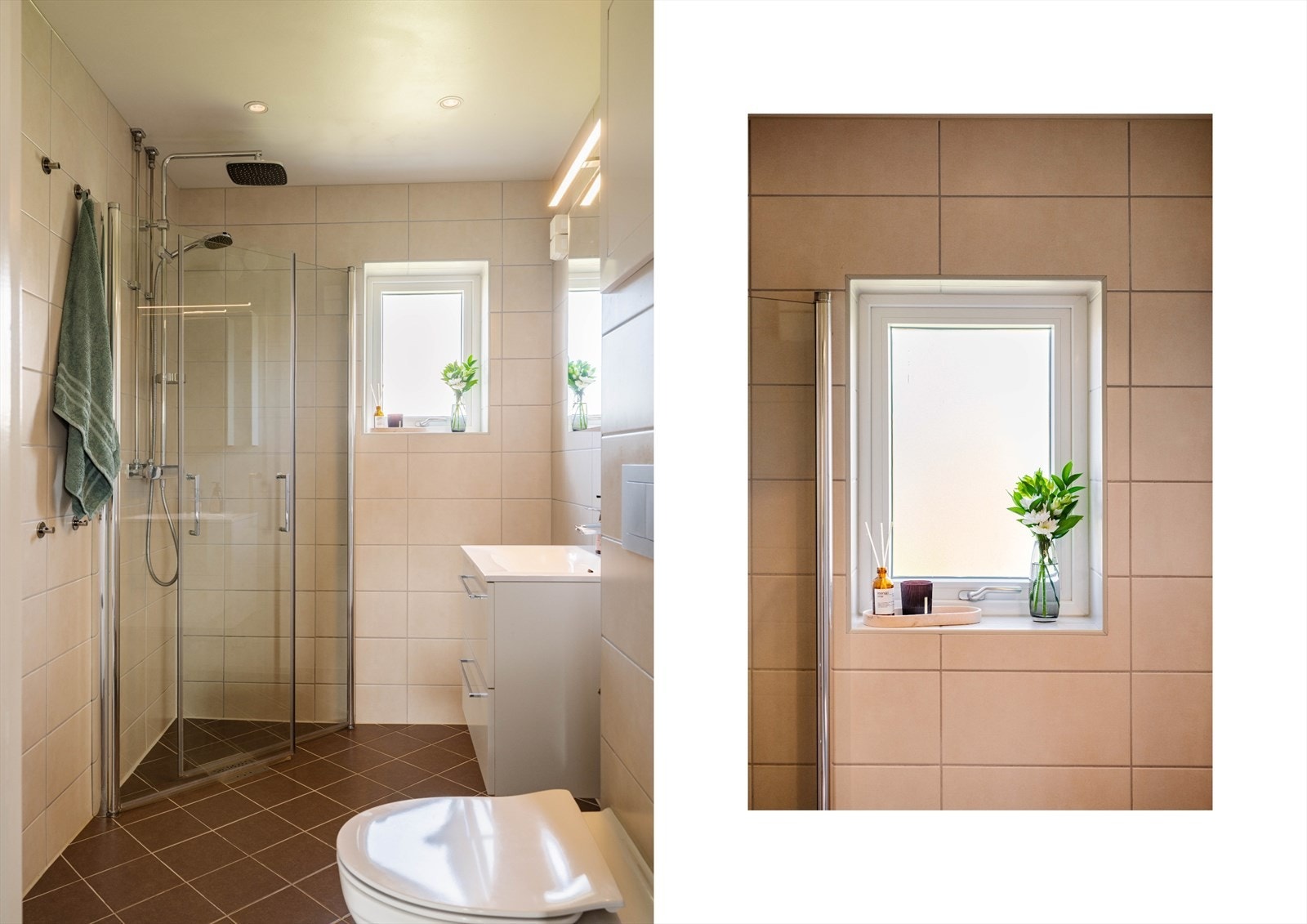 Her er det også et vindu som tilfører ekstra lys til badet, i tillegg til spottene i taket. Galleribilde