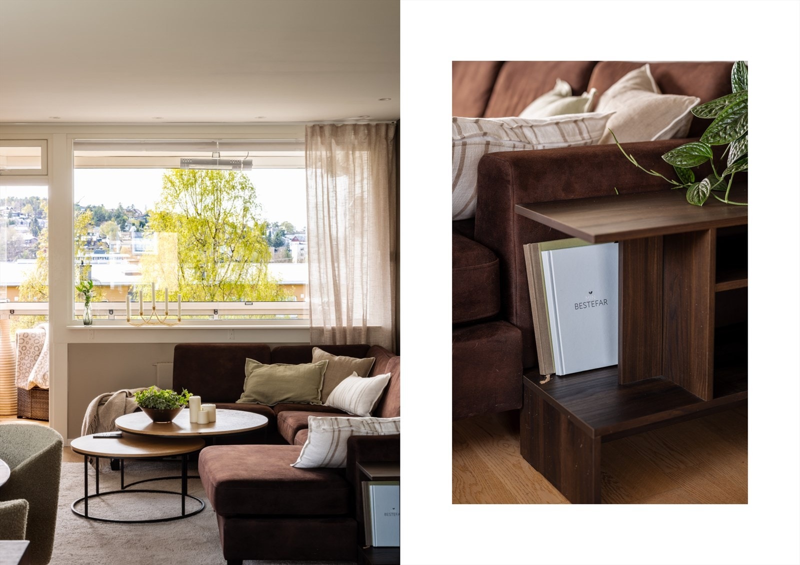 Leiligheten har praktiske detaljer som spotter i taket, som omkranser hele rommet fra hjørne til hjørne. Galleribilde