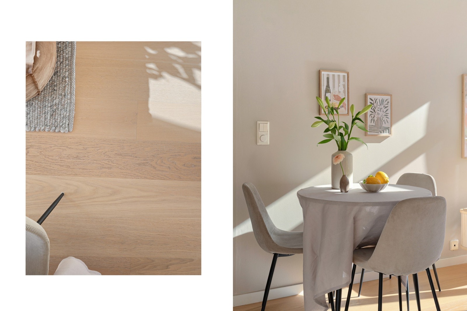 Pen parkett fra 2021 og god plass til spisesone som rommer opp til flere gjester. Galleribilde