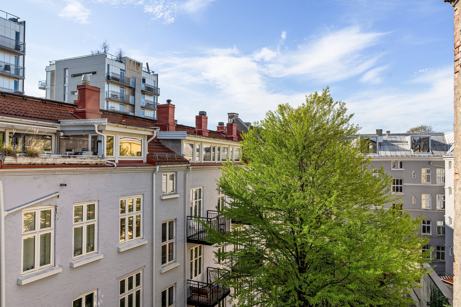 Grønt utsyn mot indre gårdsrom. Galleribilde