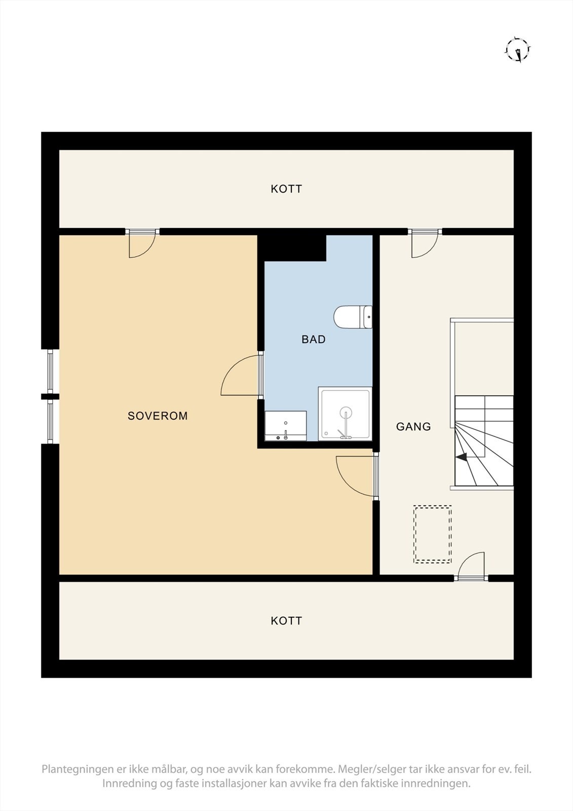 Toppetasjen på 34 m² er innredet som en egen suite med et romslig soverom og tilhørende bad. Galleribilde