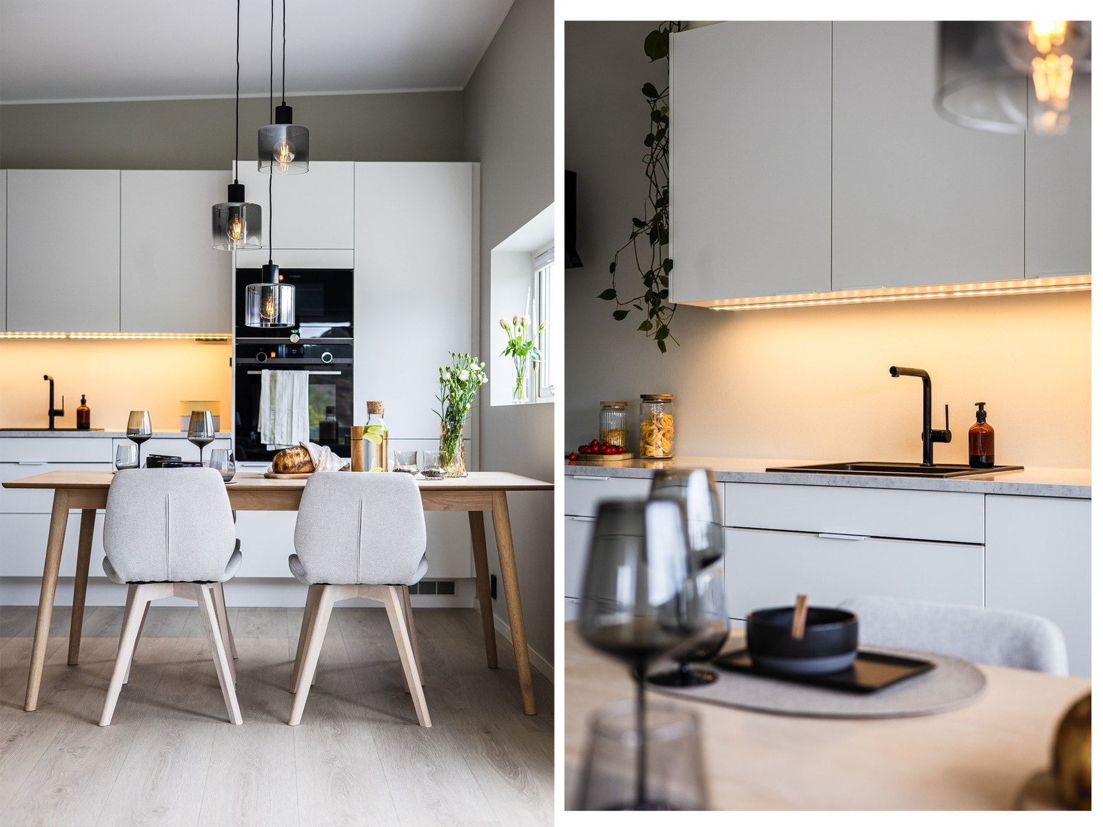 Kjøkkenet er fra Marbodal og har en tidløs innredning. Innredningen består av slette fronter, laminat benkeplate, over benkeplaten er det benyttet malte flater, oppvaskkum og ventilator. Galleribilde