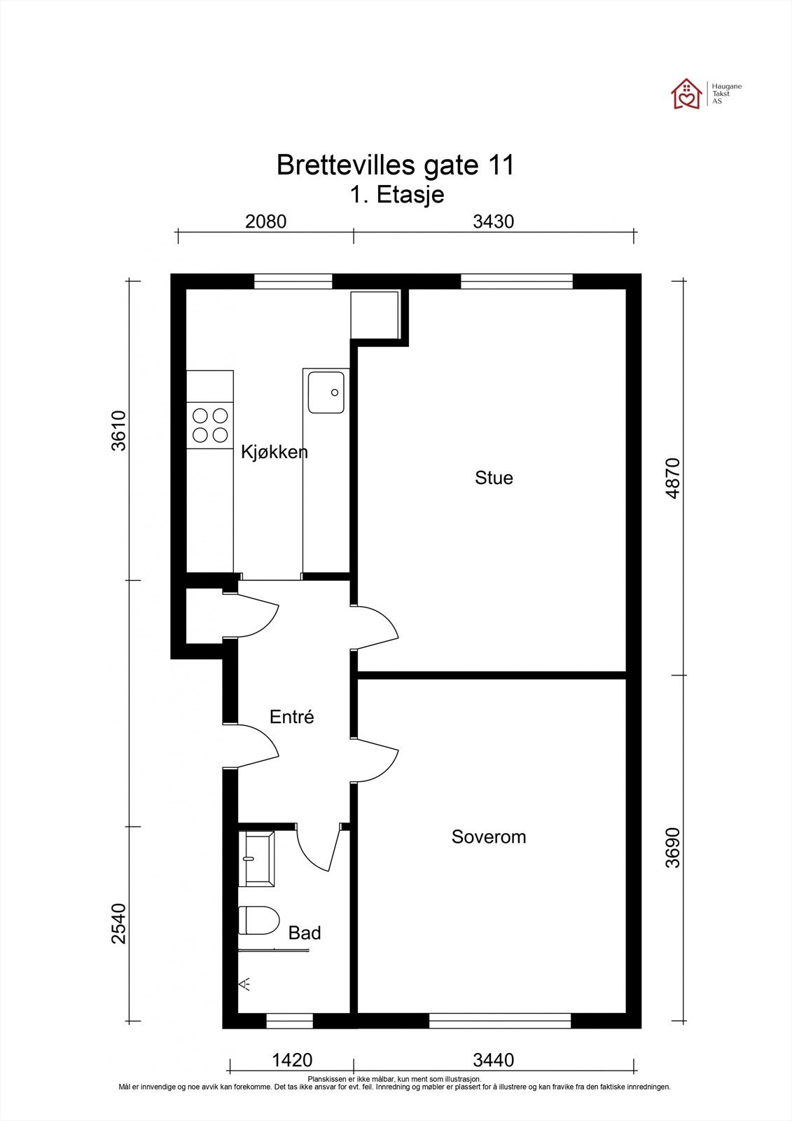 Planløsning. Leiligheten disponerer en bod i kjeller på ca. 13 m². Galleribilde