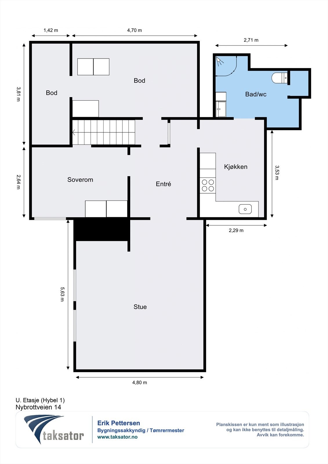Plantegning kjeller, hybel 1. Galleribilde