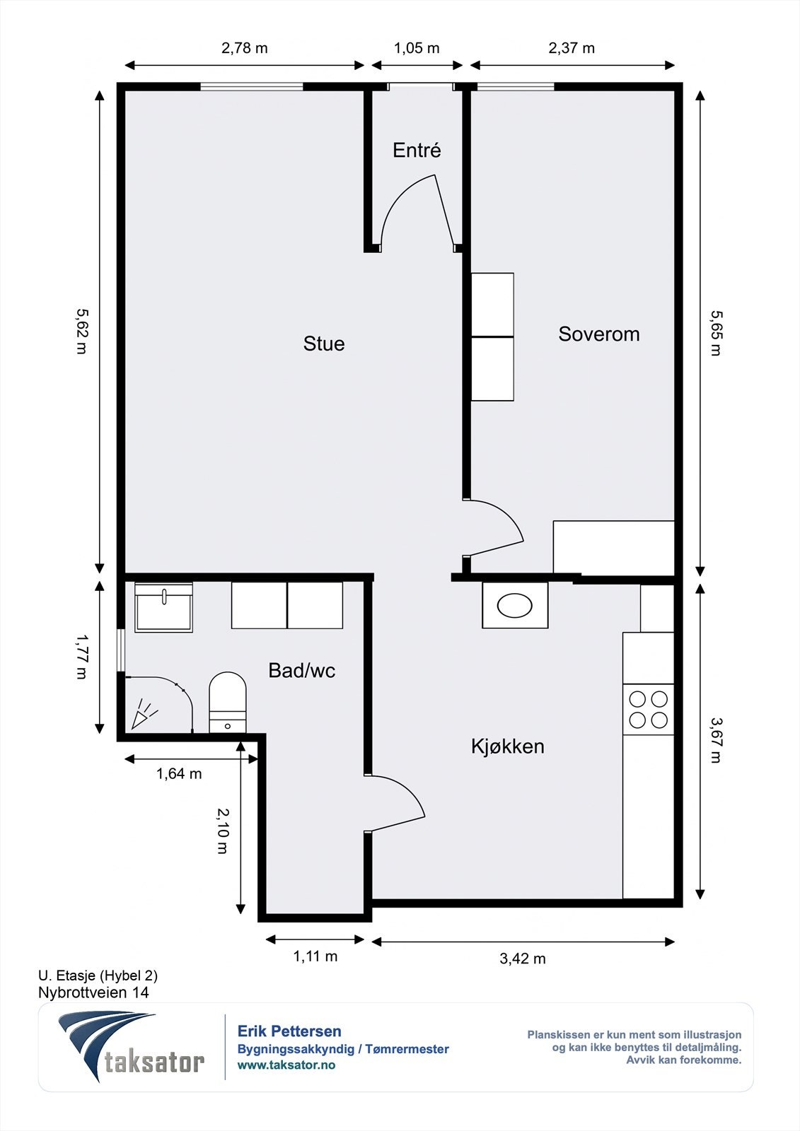 Plantegning kjeller, hybel 2. Galleribilde