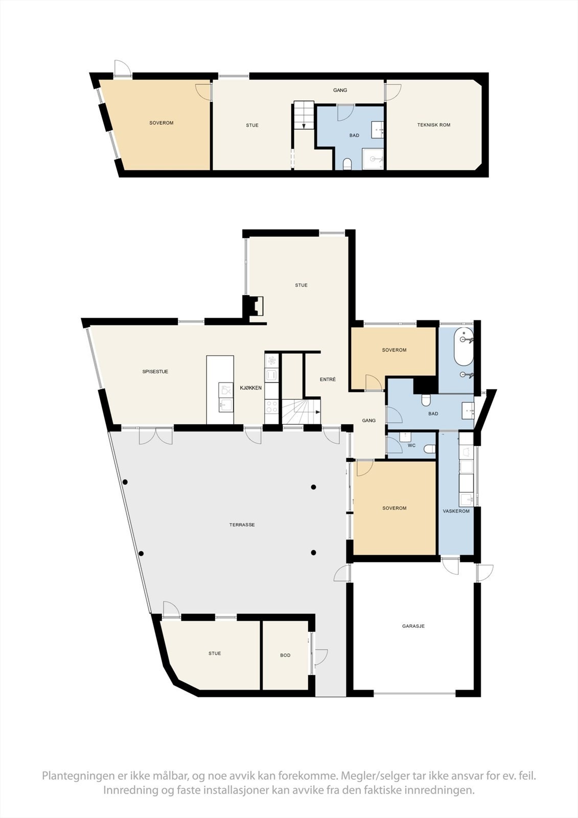 Plantegning u-etg. og 1 etasje. Galleribilde
