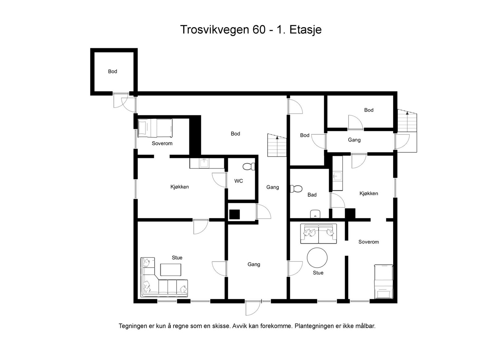 Planløsning 1.etasje. Etasjen har inngang fra bakkenivå. Galleribilde