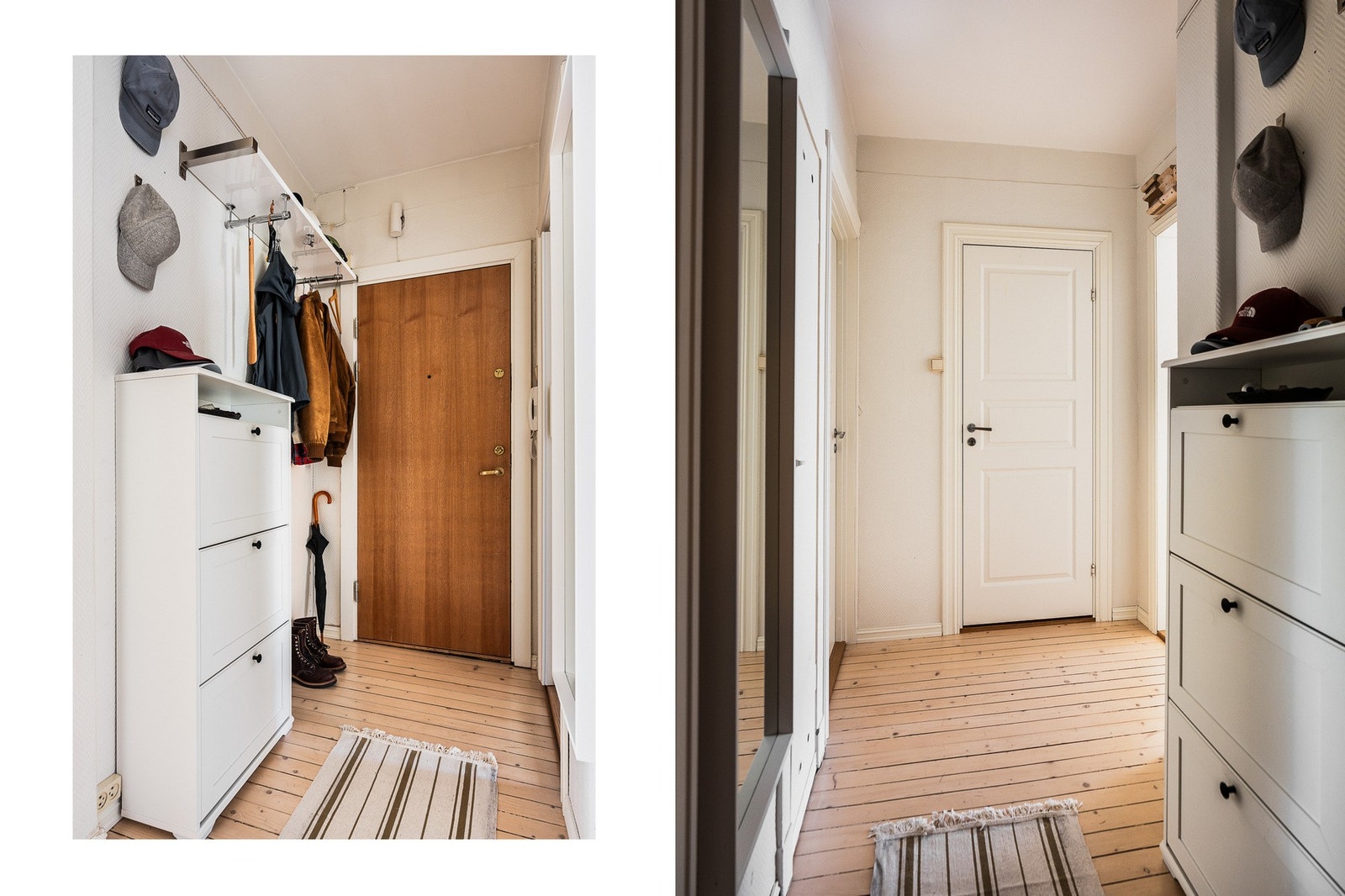 Innbydende entré med plass til oppbevaring av yttertøy og sko. Galleribilde