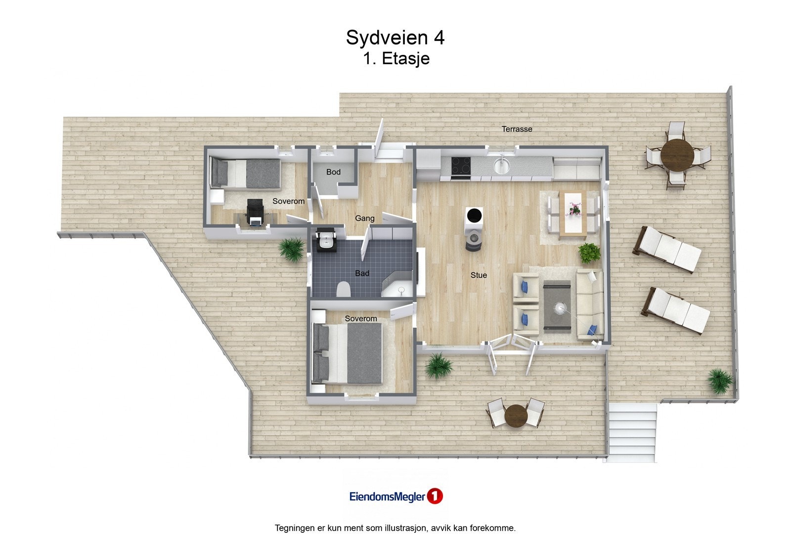 Illustrasjon 3D - Sydveien 4 - 1. Etasje Galleribilde