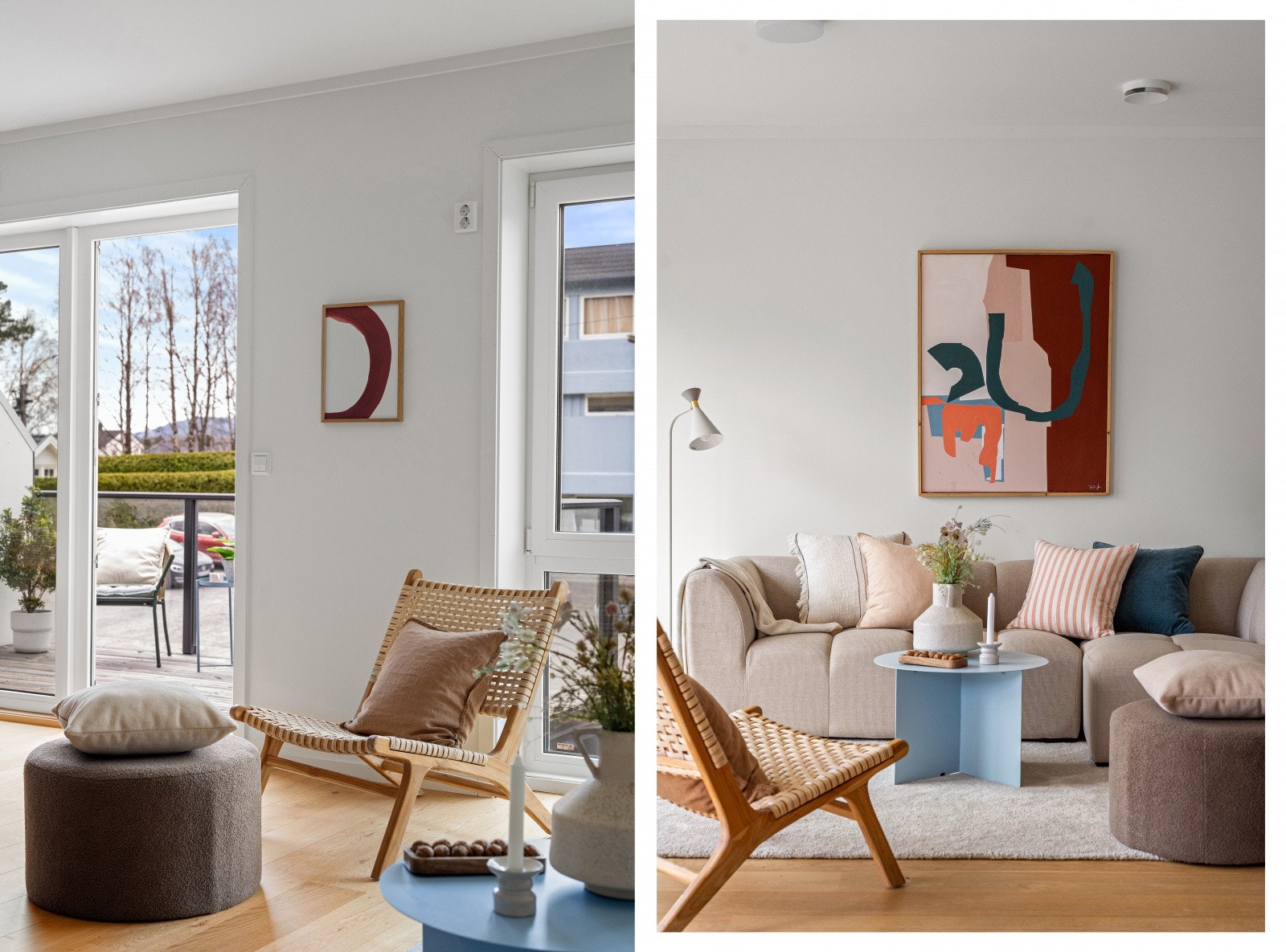 Store vindusoverflater som slipper inn rikelig med naturlig lys. (Bildet er tatt fra tilsvarende bolig (speilvendt) i sameiet, noe mindre avvik kan forekomme) Galleribilde