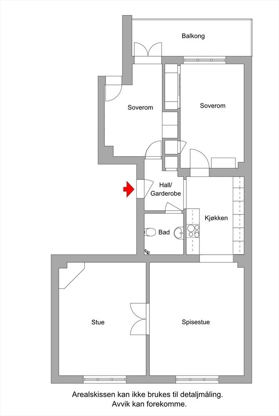 Alternativ planskisse for å etablere to soverom mot bakgård ved å flytte kjøkken ut i forstuen. Galleribilde