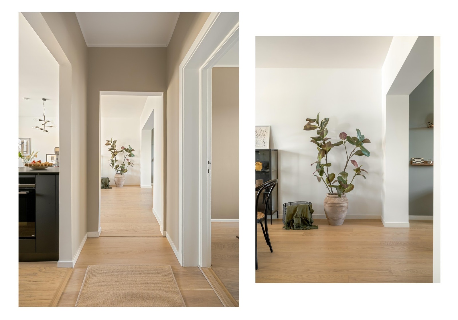 Fra kjøkkenet beveger vi oss inn mot mellomgangen og hovedsoverommet. Galleribilde