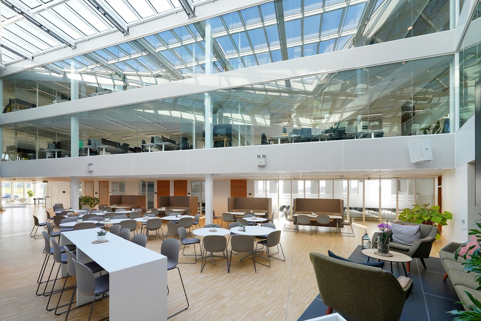 Moderne kontorlokaler med store vinduer, rikelig naturlig lys og åpen planløsning. God kantineløsning i byggets 1.etg. Galleribilde