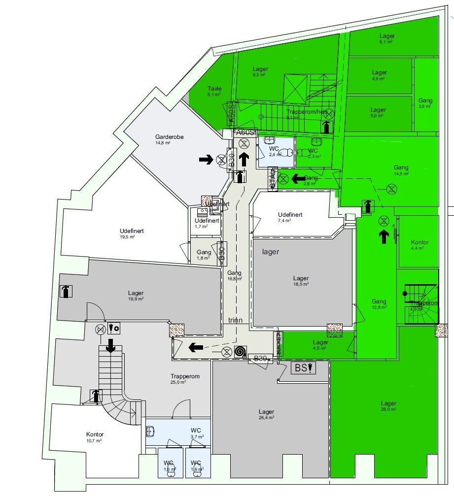 Plantegning underetasje, ca. BTA 125 m².