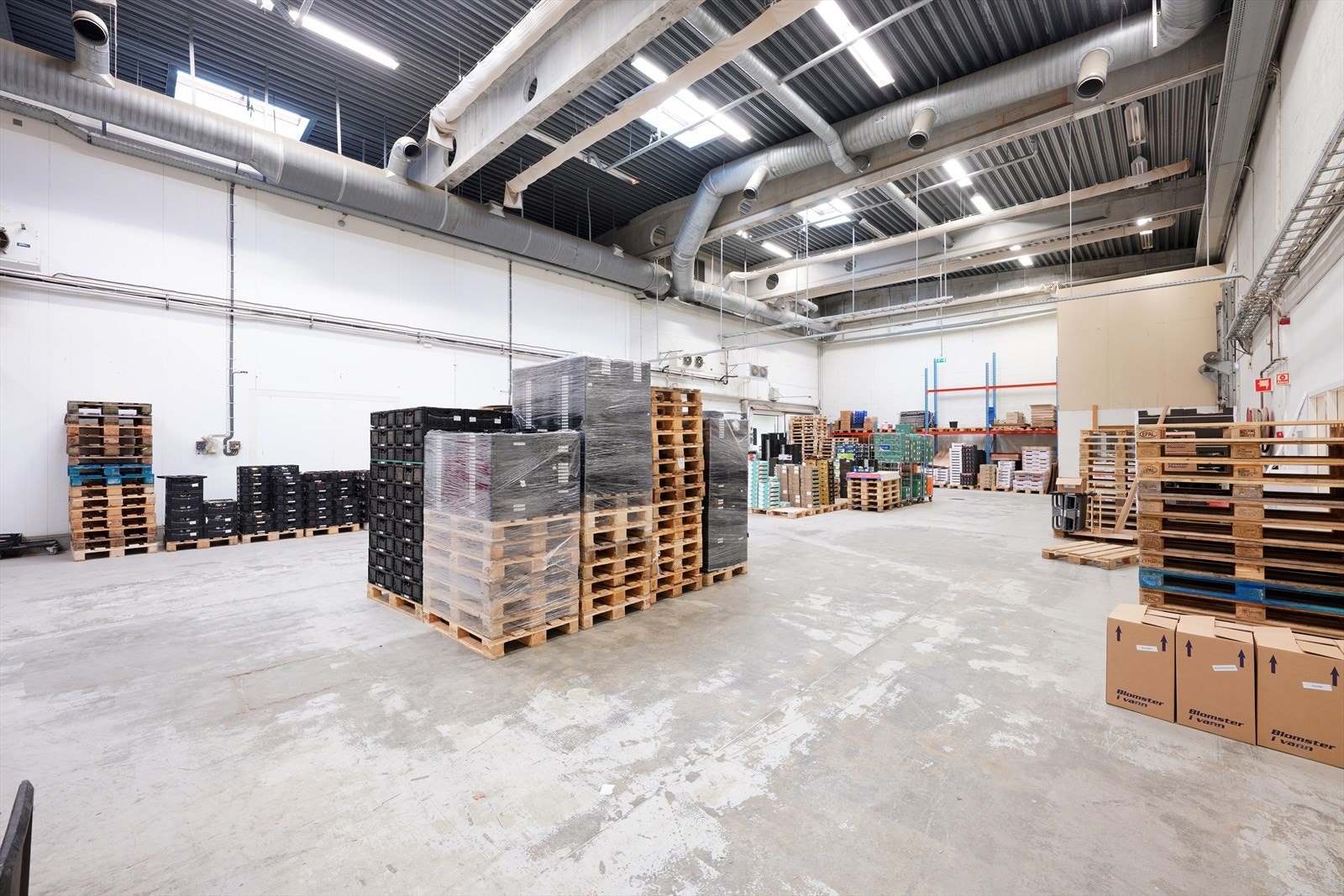 Romslig lagerlokale med høy takhøyde, ideelt for oppbevaring og logistikk. God belysning og ventilasjon sikrer et effektivt arbeidsmiljø. Galleribilde