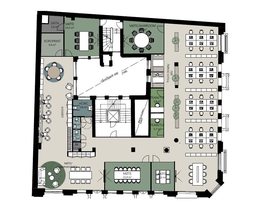 Kirkegata 5 - Mulig plan- / møbleringsplan (Illustrasjon) Galleribilde