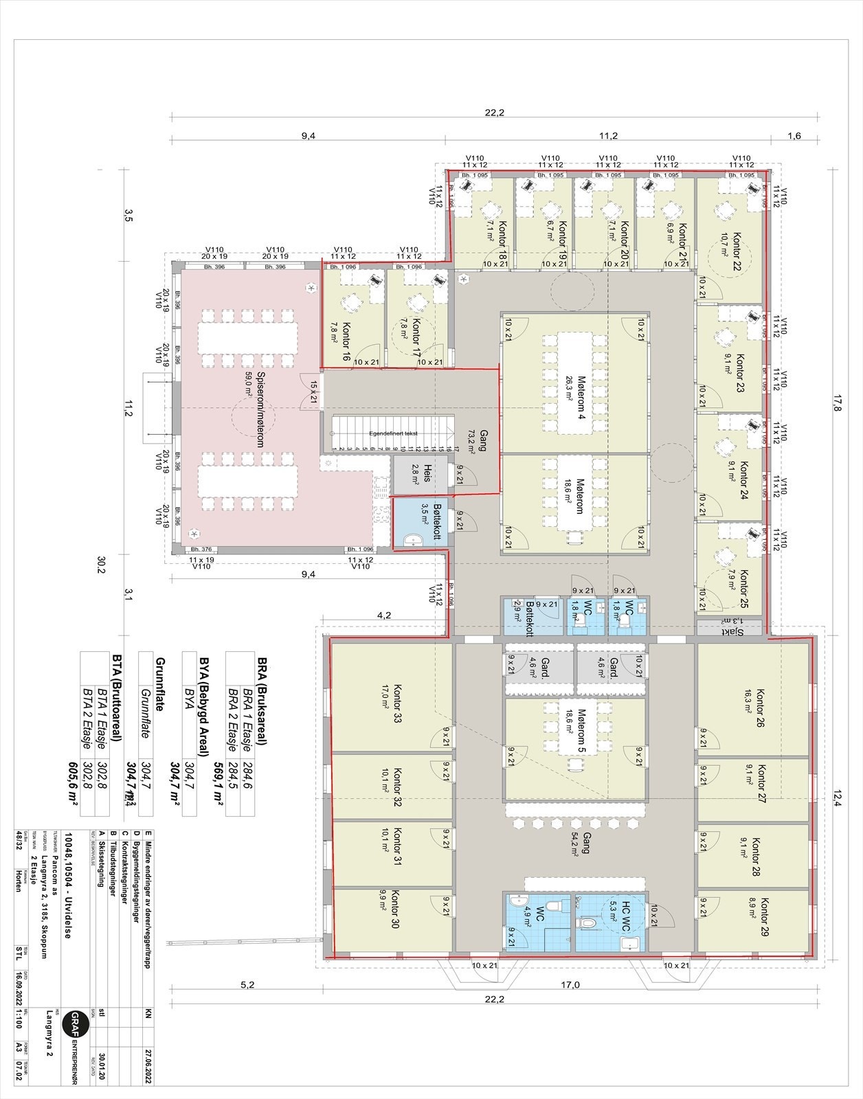 Tegning kontor 2. etg. Galleribilde