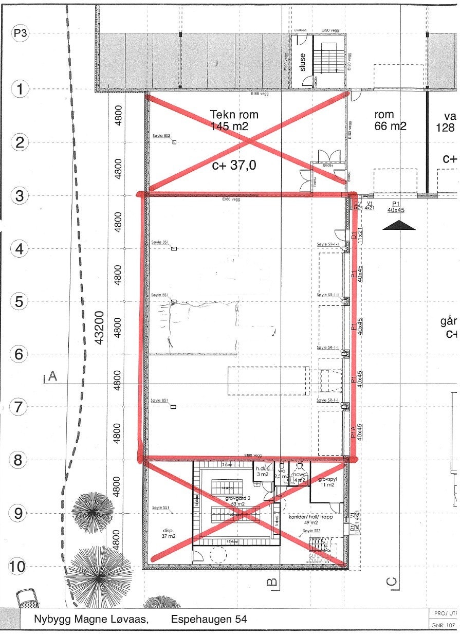 Plantegning lager BTA 426 m².
