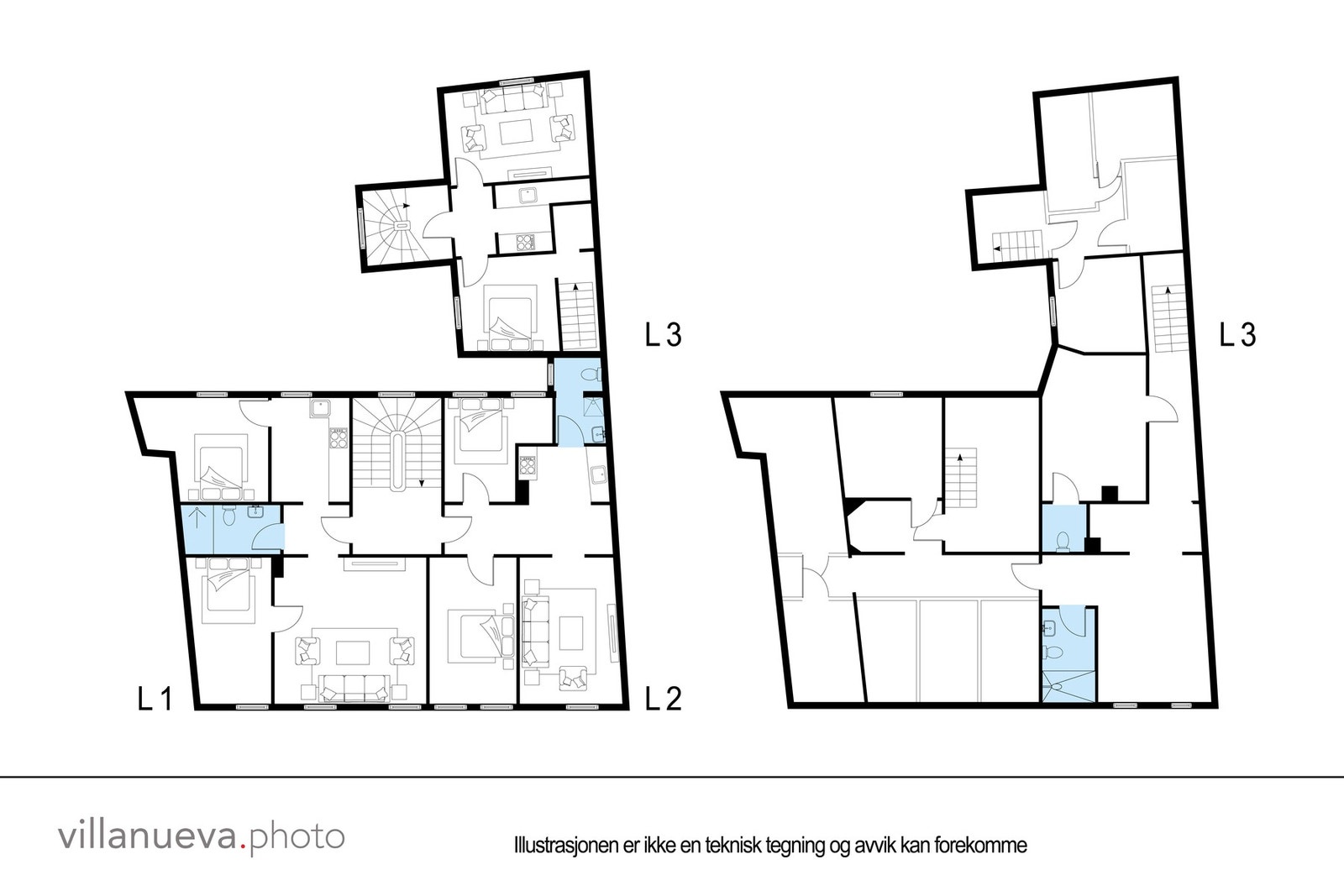 Plantegning andel 1, 2 og 3. Galleribilde