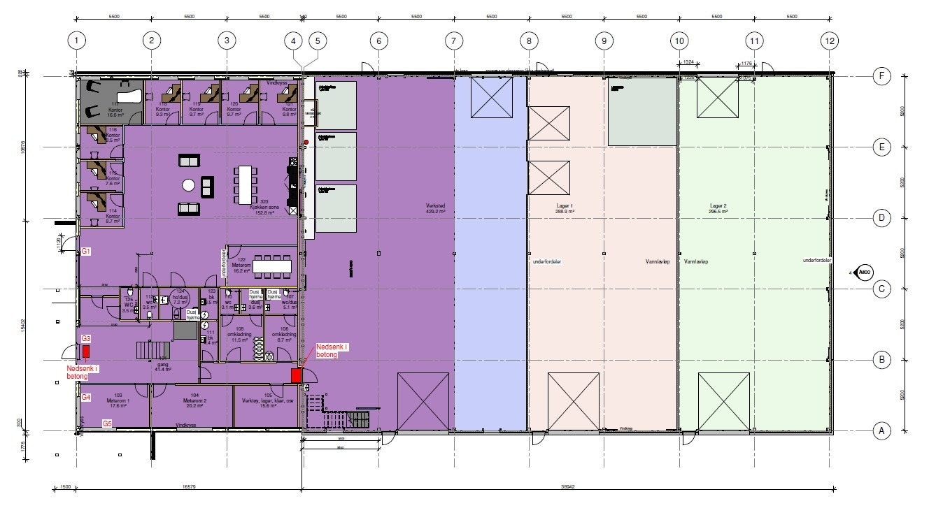 Plantegning 1. etg - Mulighet for å leie grønn lagerdel på 296,5 m2 BTA Galleribilde