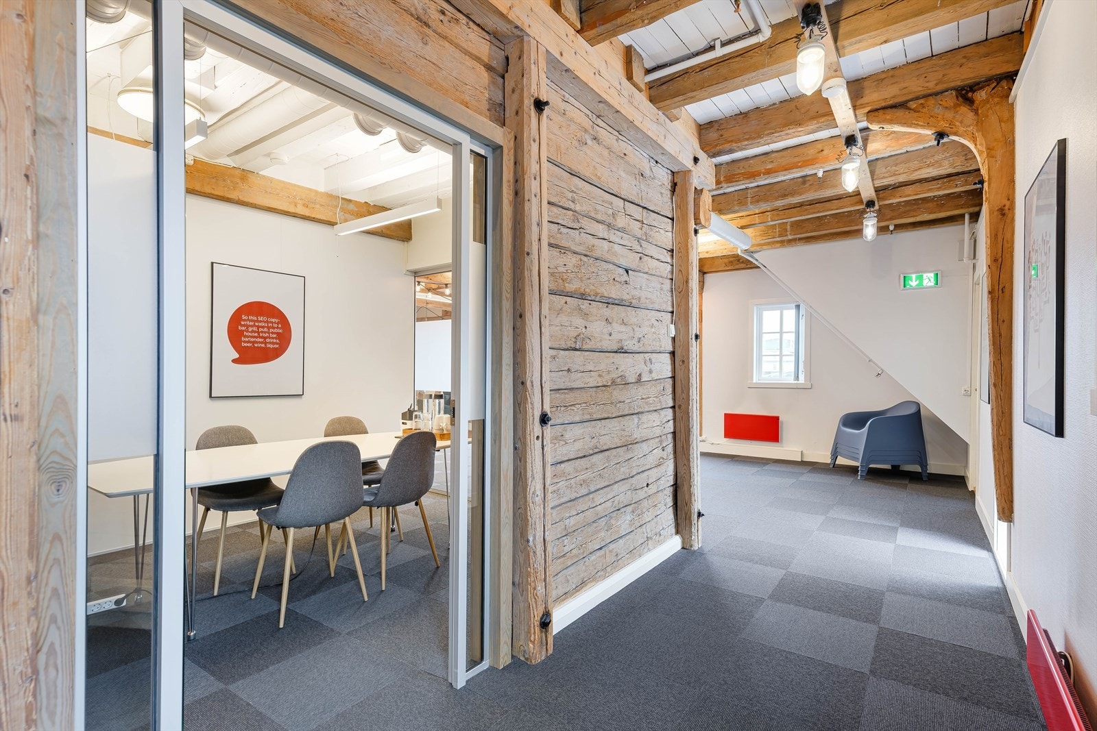 Nagelgården 6, 2. etg. kontor: BTA 375 m² er innredet med 1 cellekontor, kontorlandskap, møterom, kjøkken og sosial sone.