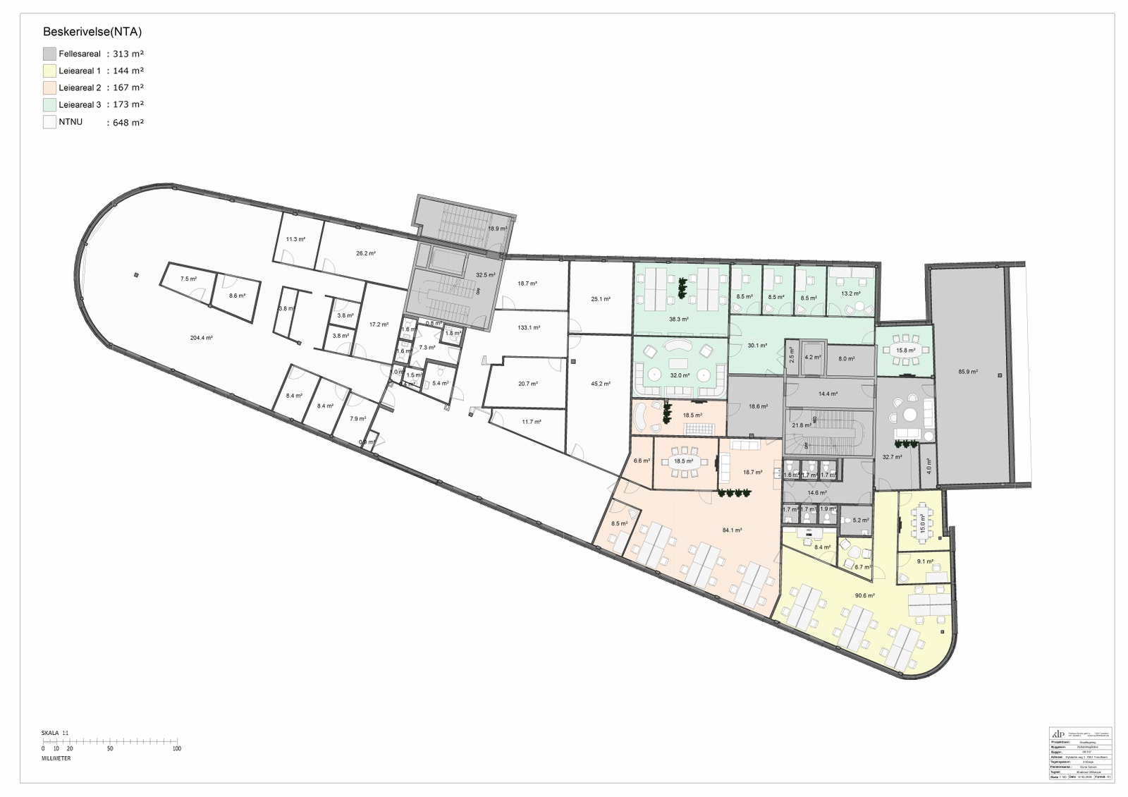 Plantegning 2.etasje - her er det opptil 757 kvm ledig som kan deles opp i flere leieforhold. Alle ledige lokaler kan tilpasses leietakers ønsker om utforming og standard. Galleribilde