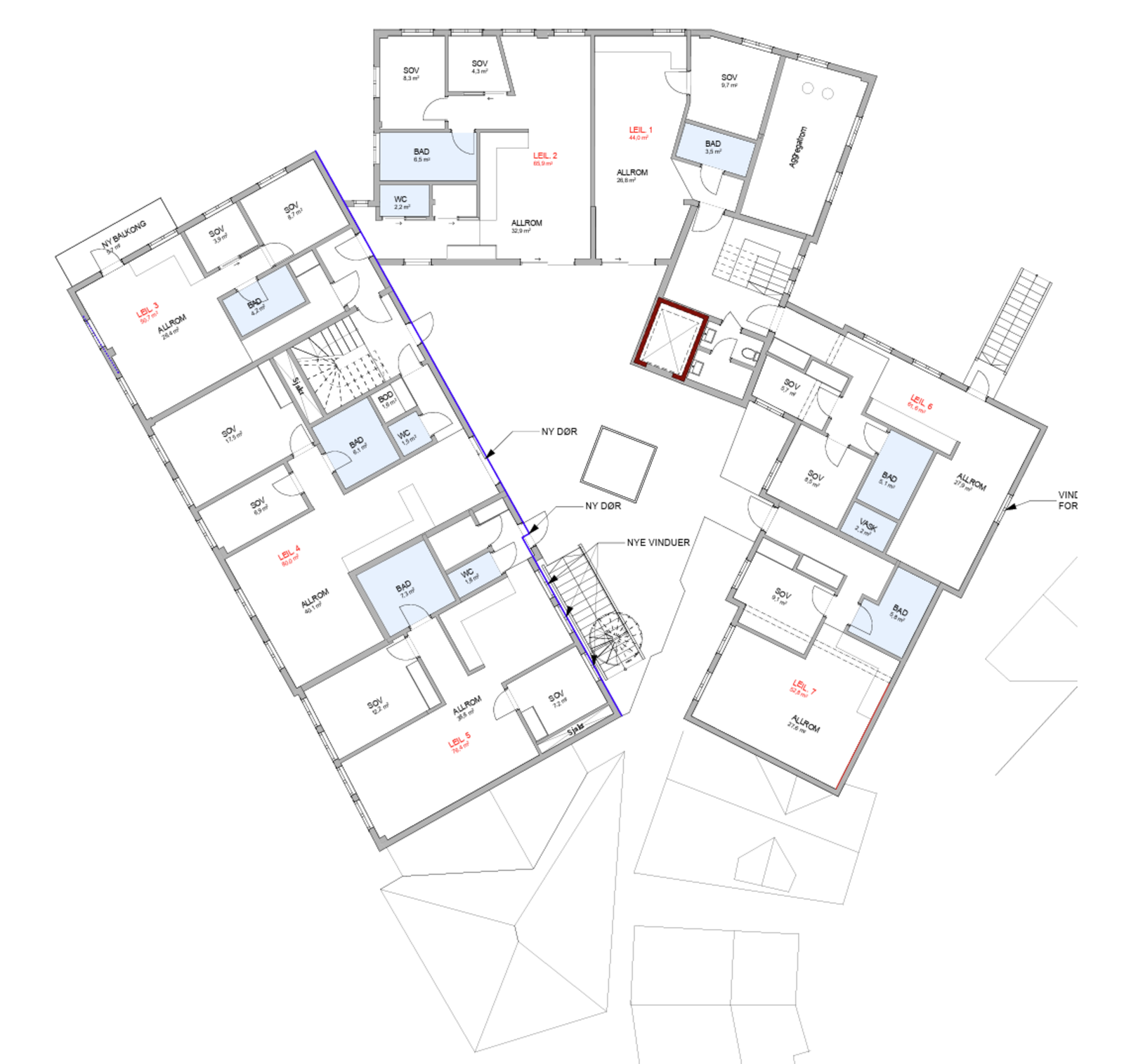 Forslag til plantegning 2.etg. Her har man forslag til hva
2.etg kan se ut med opprettelse av leiligheter. Galleribilde