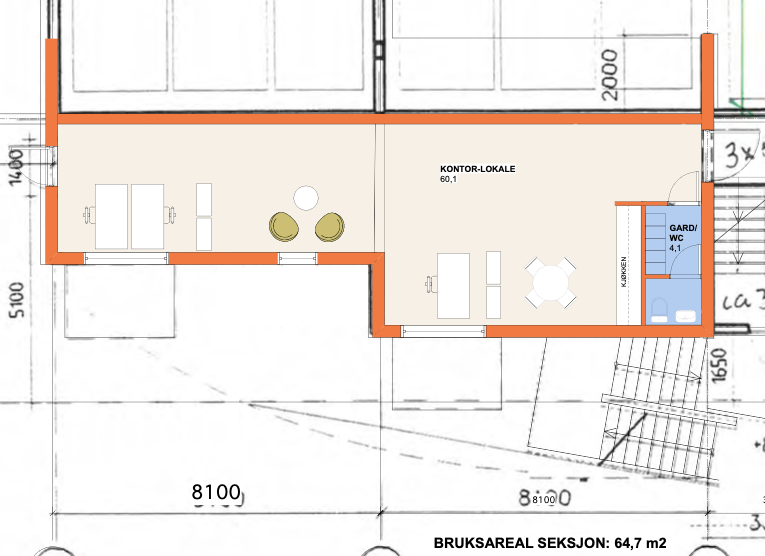 Plantegning med planlagt bad og kjøkken Galleribilde