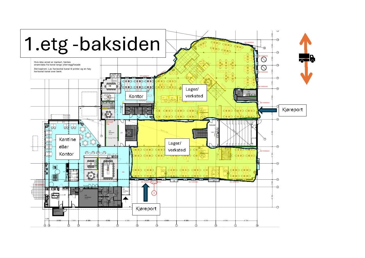 Kontor Lager Plan 1 etg. bakside Galleribilde