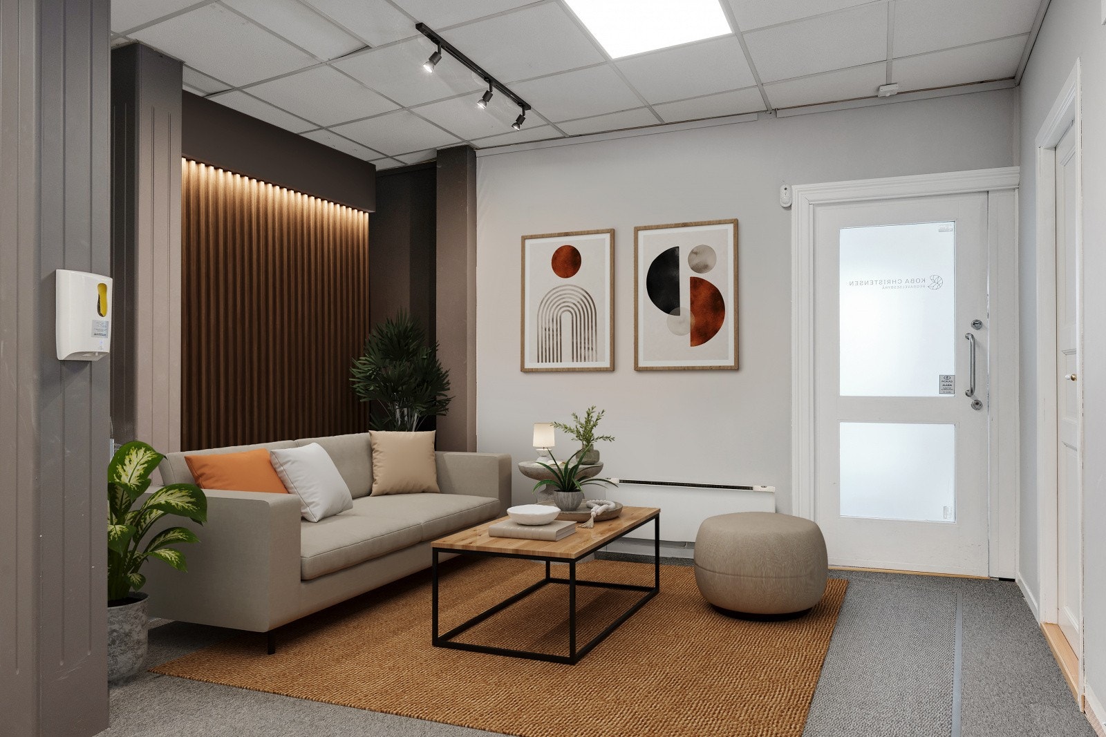 Front lounge. Møblering og enkelte elementer er vist som illustrasjon. Galleribilde