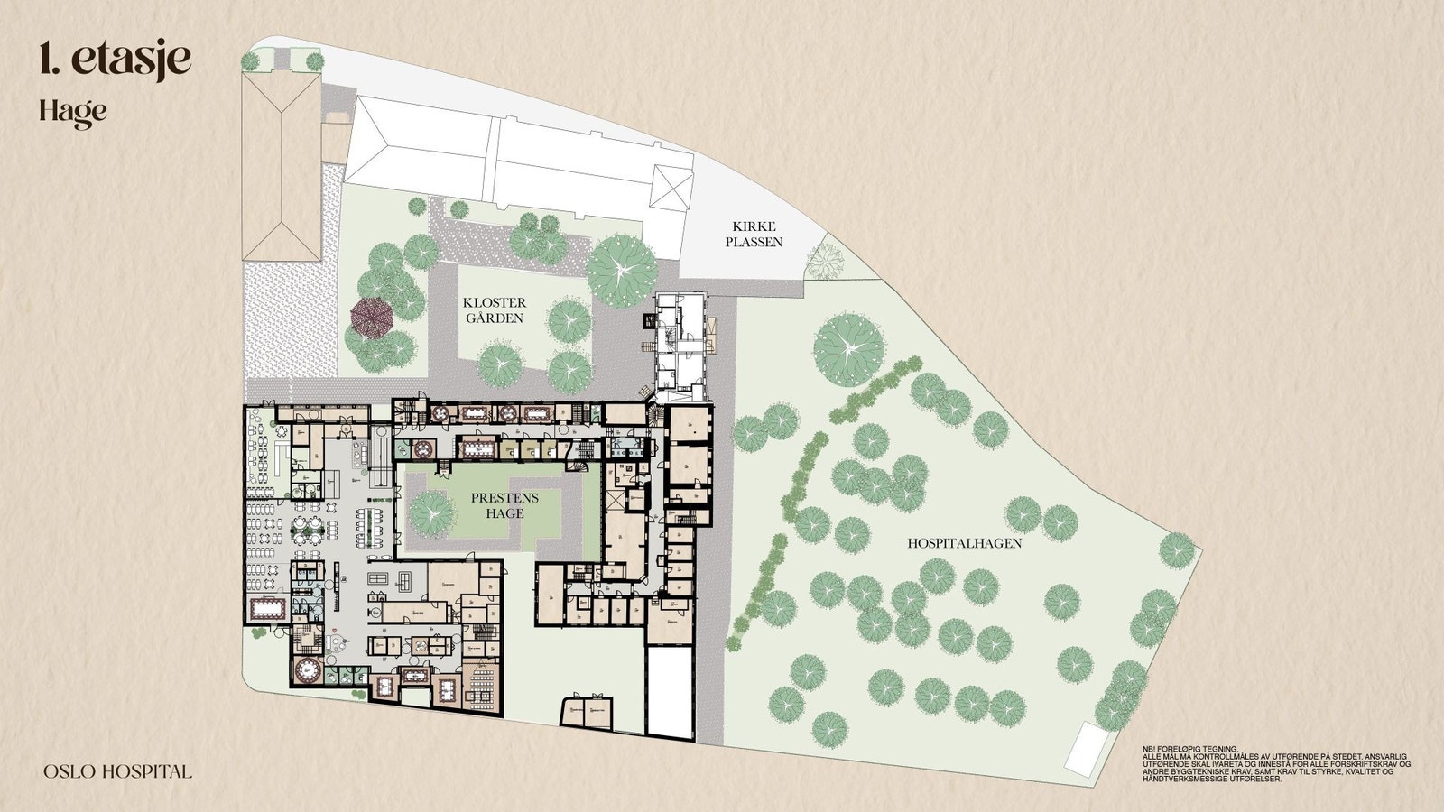 Oslo Hospital. Plan 1 hage Galleribilde
