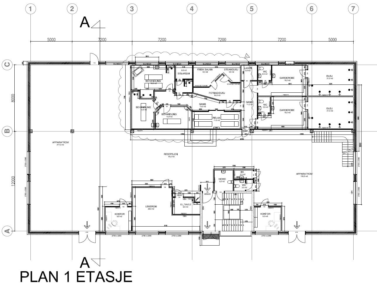 1. etg.plantegning BTA ca. 818 m². Galleribilde