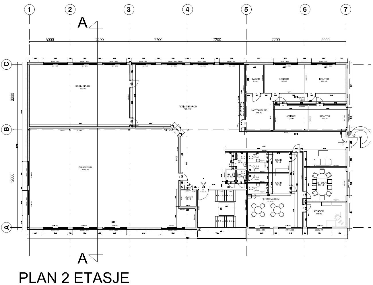 Plantegning 2. etg. BTA ca. 776 m². Galleribilde