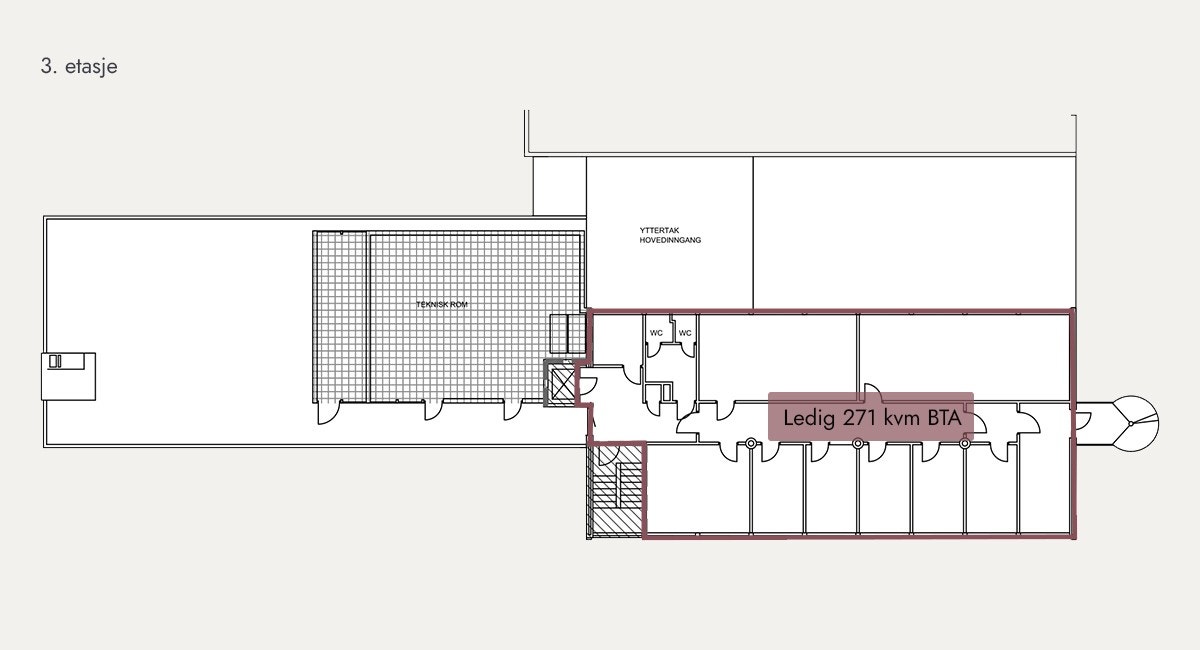 Plantegning 3. etasje - ledig kontor på 271 kvm Galleribilde