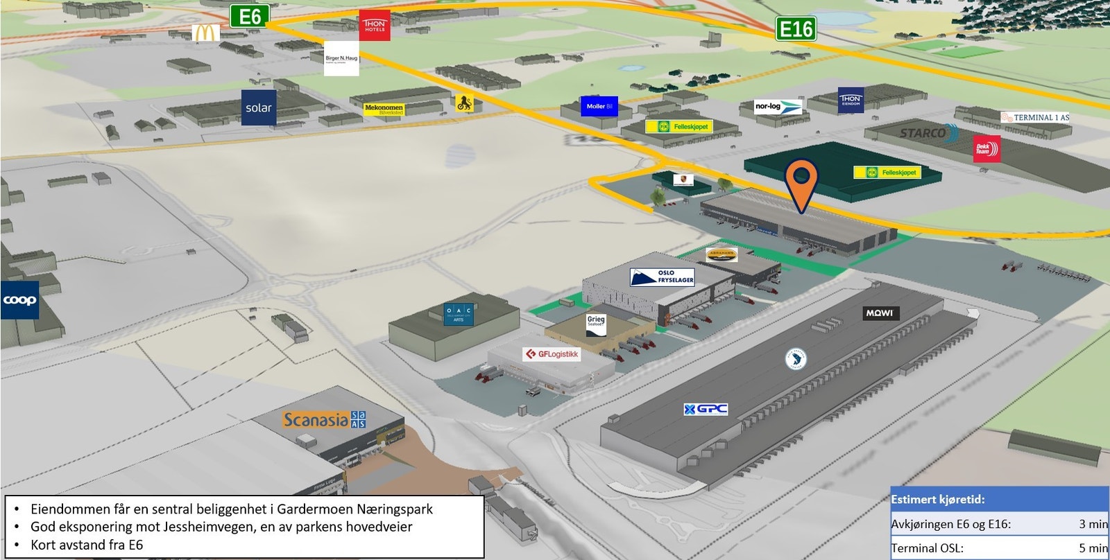 Oversikt over området, byggets plassering og etablerte bedrifter i området Galleribilde