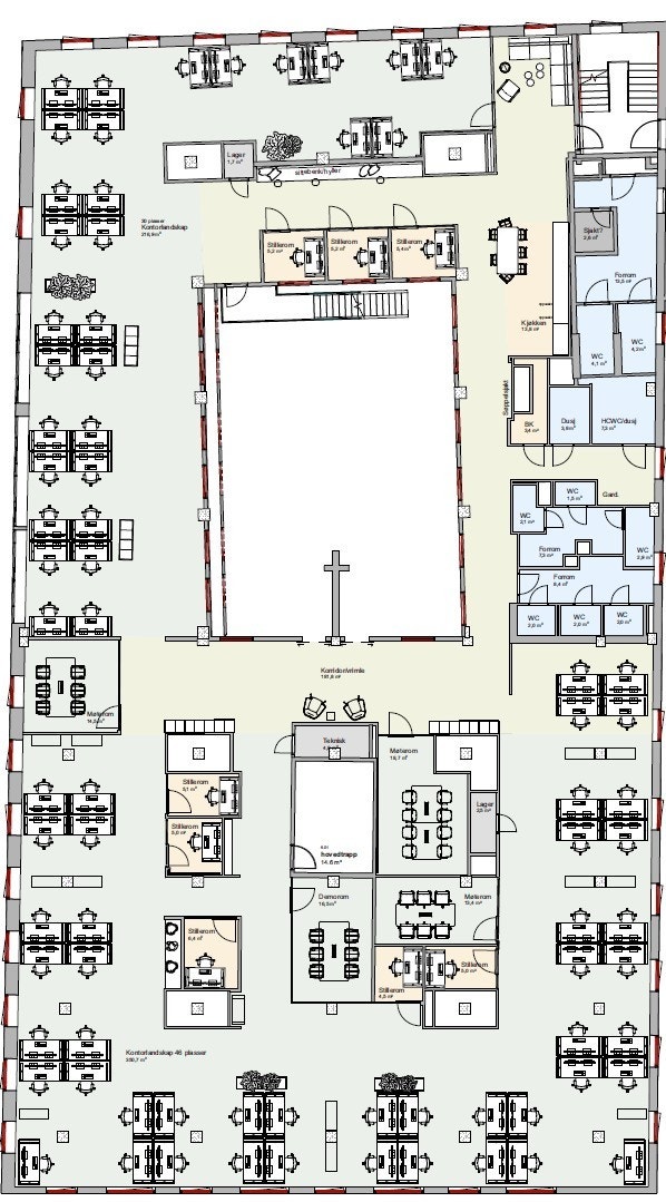 5. etg. BTA 1365 m²_forslag til innredning med 74 plasser i landskap Galleribilde