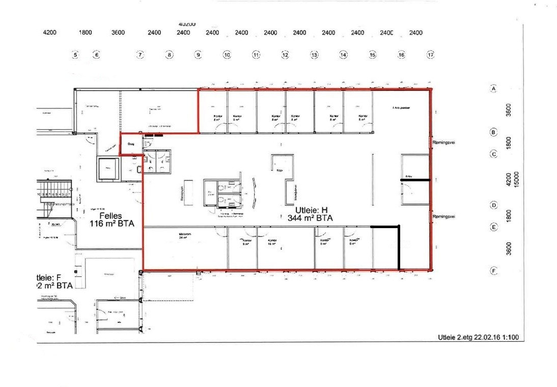 Tegning kontor 2. etasje Galleribilde
