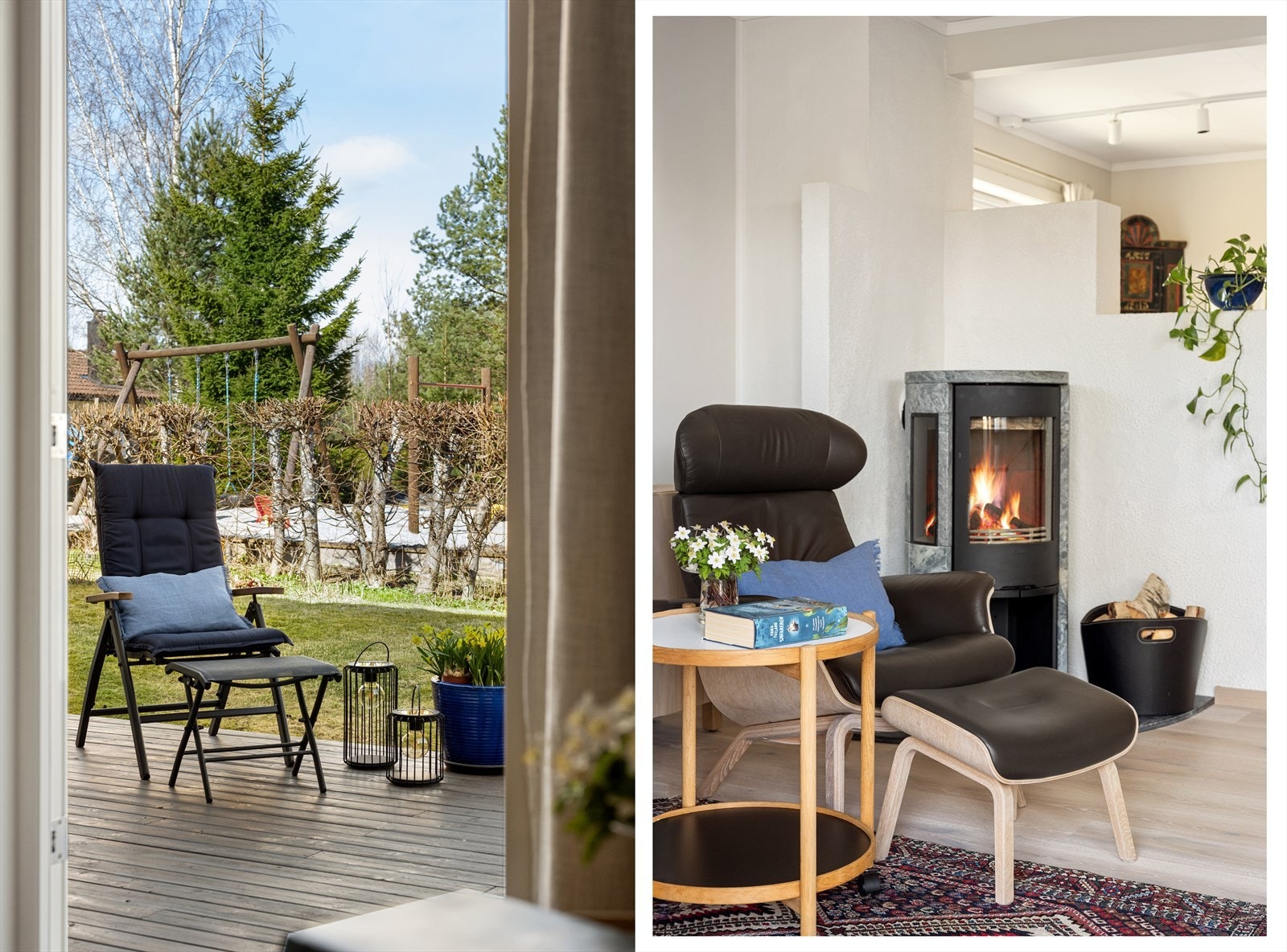 En bolig som kombinerer lun innekos foran peisen med en herlig nærhet til hage og natur. Galleribilde