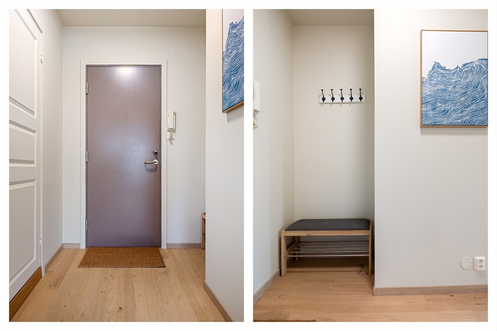Entre med mulighet for henge fra seg ytterklær og sette fra seg støvler og sko Galleribilde