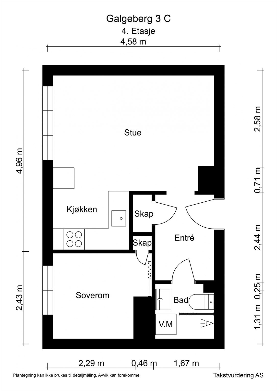 Plantegning. I tillegg disponerer leiligheten en kjellerbod på ca. 2 kvm og en loftsbod på ca. 5 kvm. Galleribilde