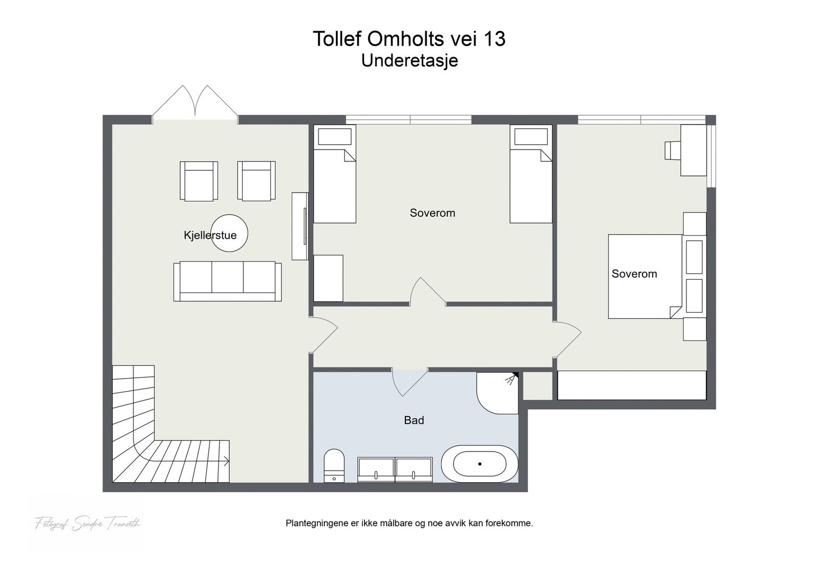Planskisse underetasje: Stue, bad/wc, 2 soverom. Galleribilde
