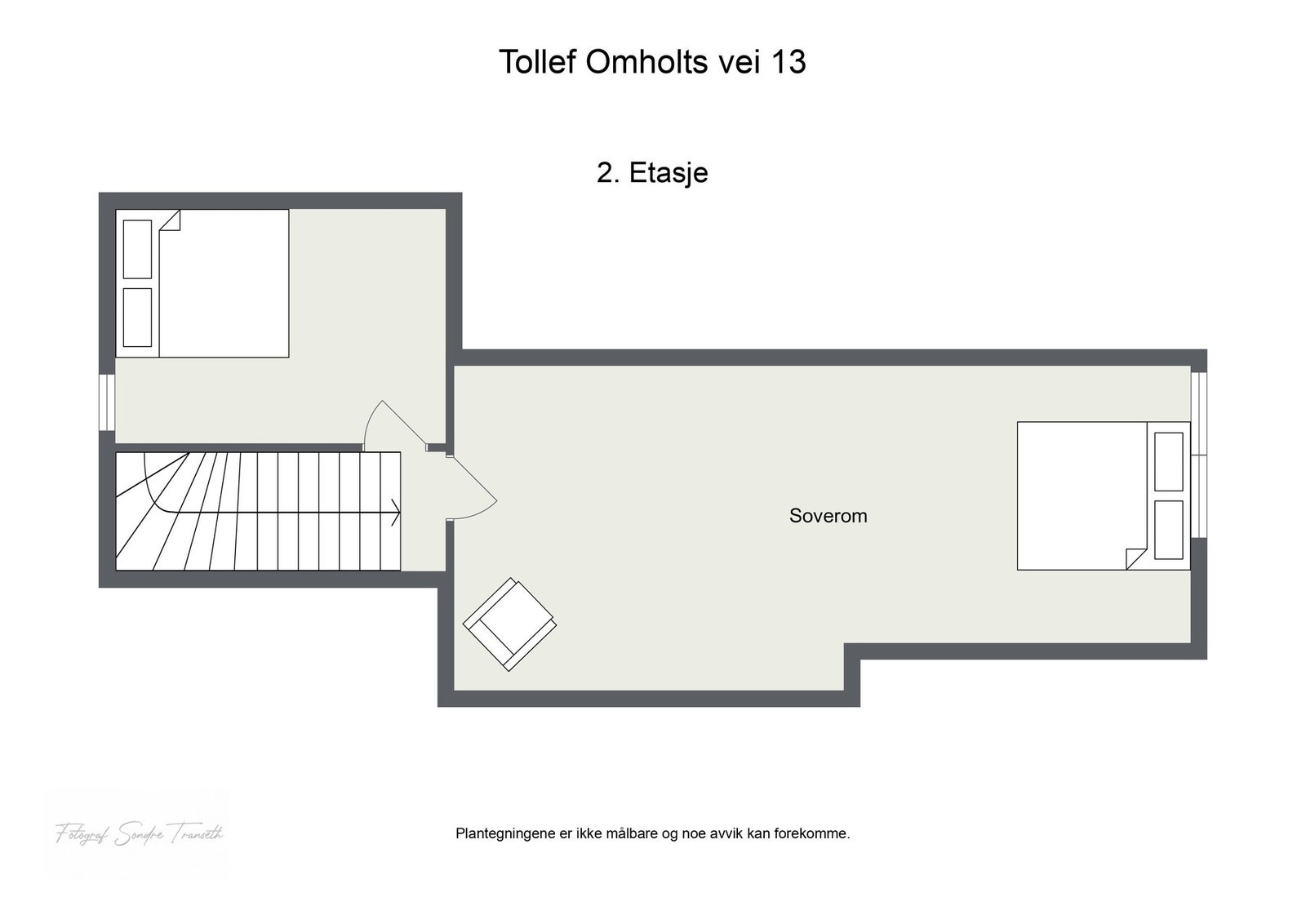 Planskisse 2. etasje: Etasjen inneholder to rom som benyttes som soverom. Galleribilde
